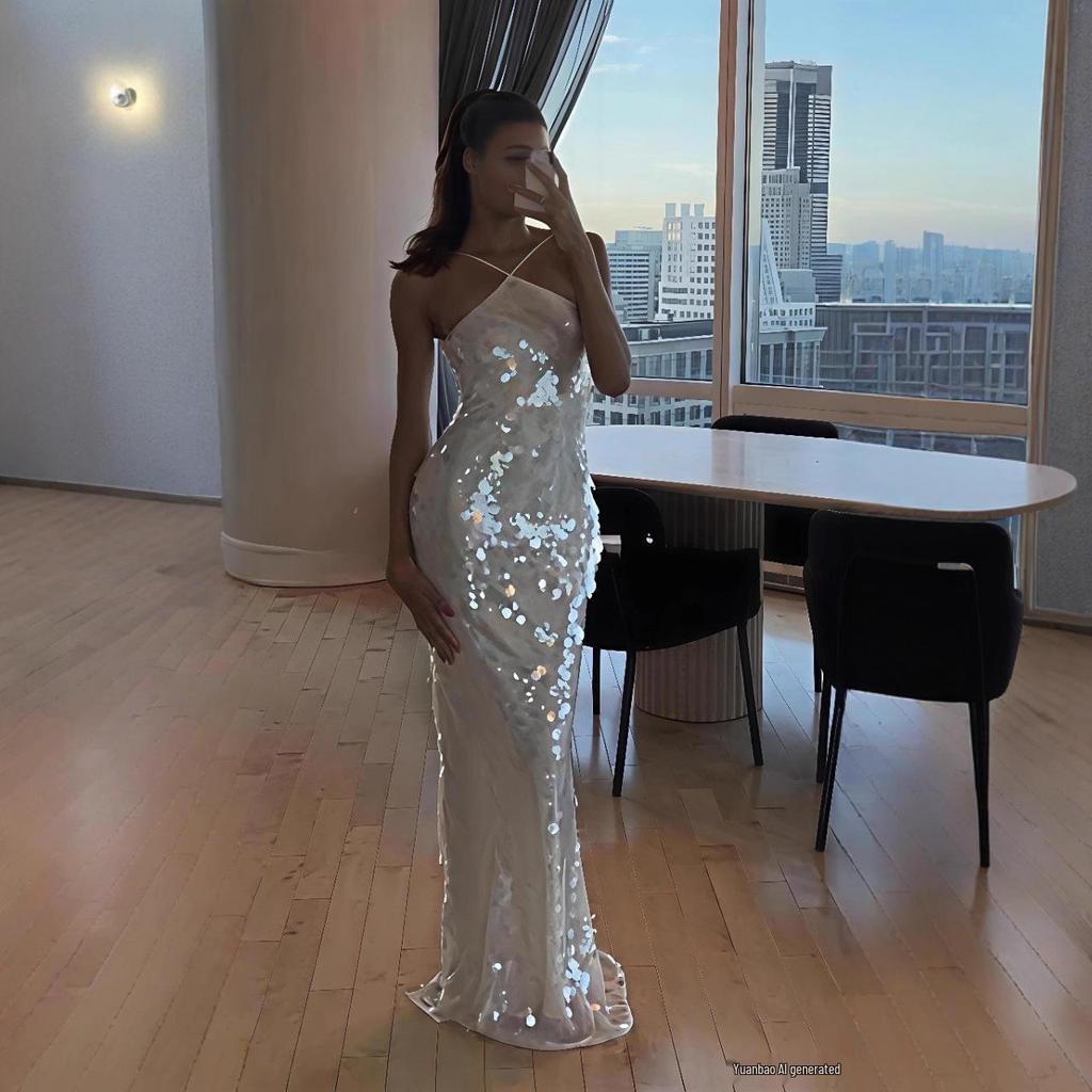 Elegant High Waist Sequin Wrap Dress