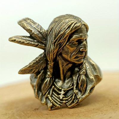 Messing Indischer Stammeskrieger Kopf Statue Messer Perlen Anhänger Taschenlampen Lanyard Hängend EDC Outdoor Werkzeug DIY Schlüsselanhänger Armband Zubehör