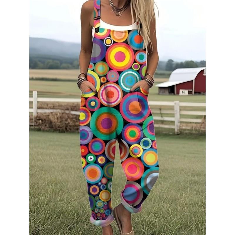 Womens Sleeveless Jumpsuit With Vintage Print Loose Fit Streetwear Style 2026