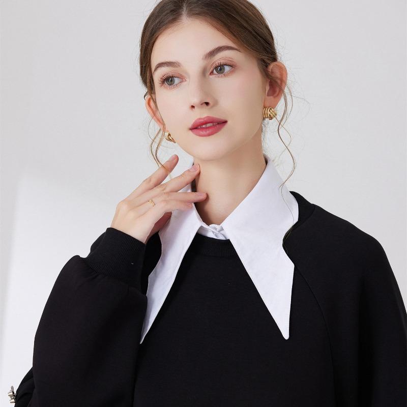 Women White Long Pointed Fake Collar Big Lapel Fake Collar Detachable Lapel Half Shirt Cotton False Collars