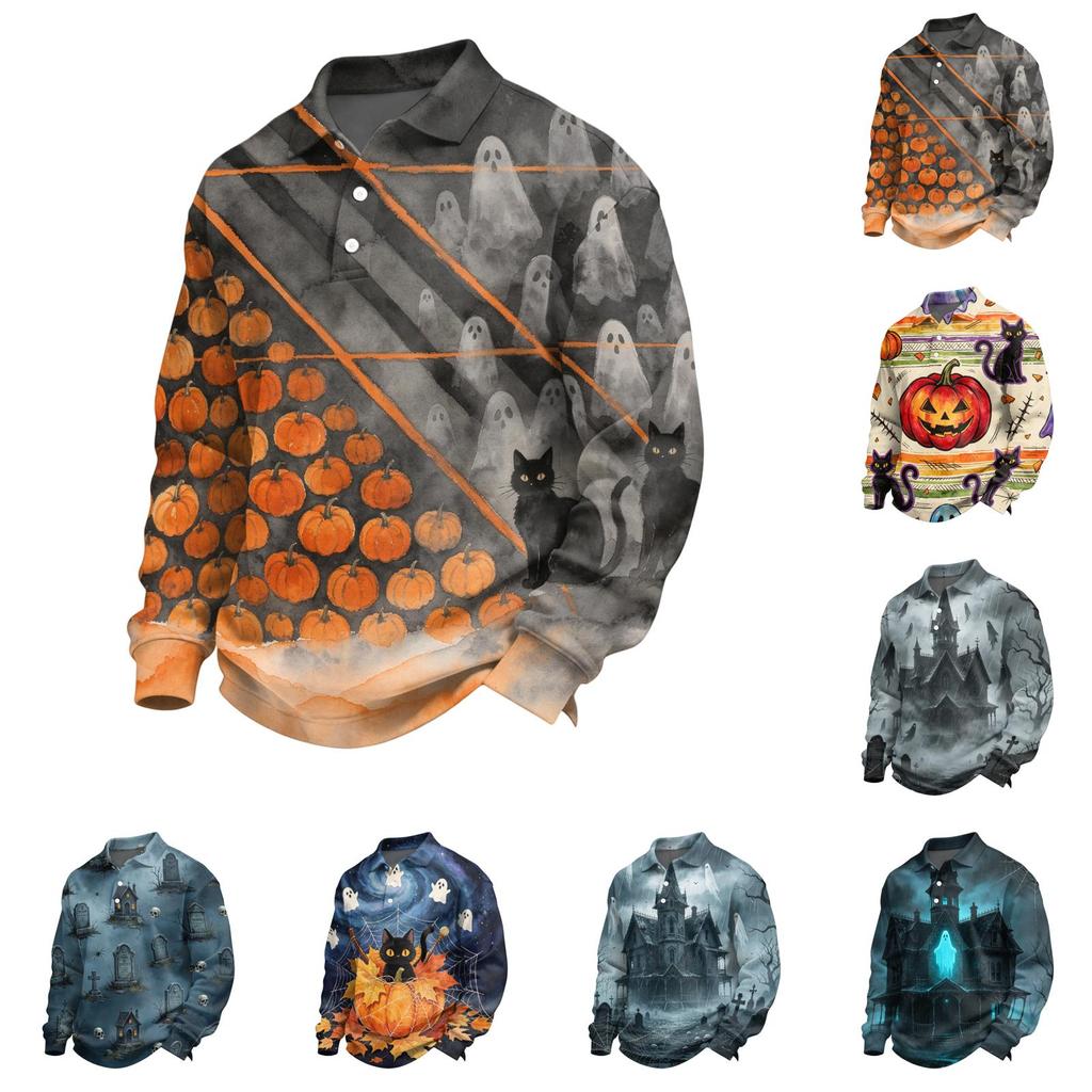 Men's Halloween Fashion Long Sleeve Button Up Shirt