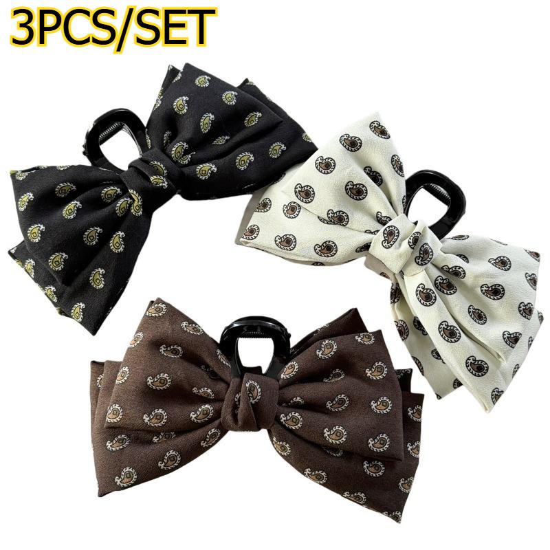 

3pcs/set Bowknot Hair Claw Clip Retro Paisley Pattern Hair Jaw Clamp Daily Outfit Decorative Hair Accessory