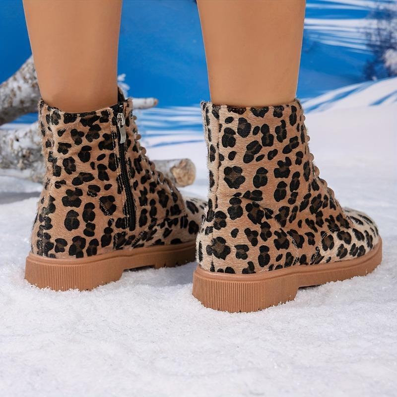 Women'S Leopard Print Platform Ankle Boots with Zipper Closure - Round Toe Low Heel, Faux Cover Upper Fabric Lining, TPR Sole for All-Season Comfort
