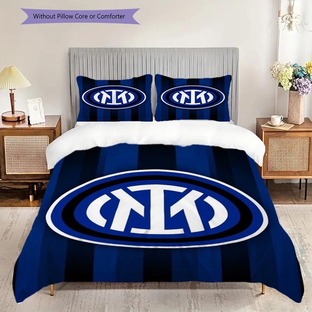 Inter Milan Emblema a Strisce Set da Tre Pezzi (1 * copripiumino + 2 * federa, senza nucleo) Regalo di compleanno di Natale Copripiumino e federa