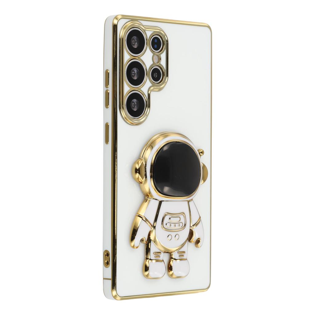 For Samsung Galaxy S24 Ultra Case Electroplating Soft TPU Phone Cover with Astronaut Hidden Kickstand