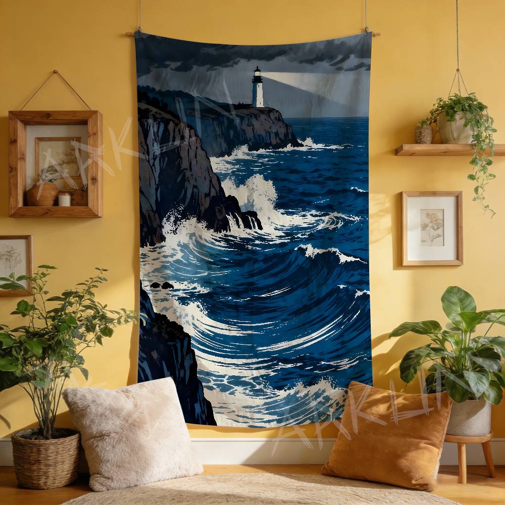 

Fashion Blue Art Sea Style Anime Manga Tapestry Bedroom Wall Hanging Fabric Living Room Home Dorm Decor Art Home Decor 74x94cm(29x37in)