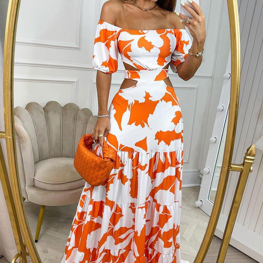 New Spring Women's Sexy Chic Printed Ruched One-Shoulder Casual Fashion Dress