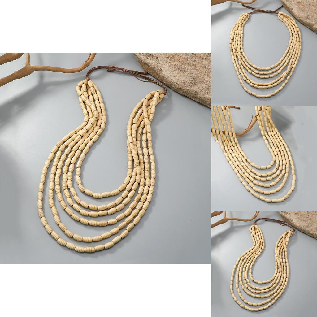 Bohemian Wooden Multilayer Necklace For Women Handmade Ethnic Style