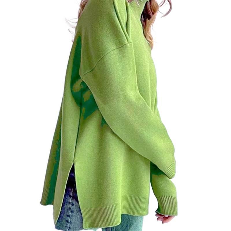 

Хит продаж Свитер Свободный трикотаж Свитер с высоким воротником для женщин Осень Зима XL зелёный