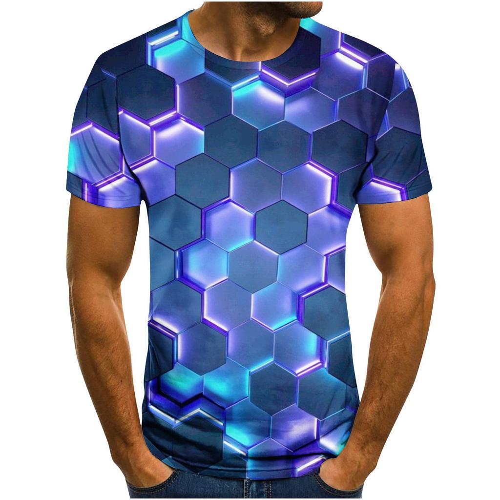 Summer Round Neck Geometric & Abstract Pattern 3D Print Top Fashionable Casual Short Sleeved Men's T-shirts