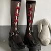 Korean Lolita Girls White Black High Long Socks Japanese Style Velvet Bow Knee Sweet Kawaii Cute Mesh Fishnet Stockings