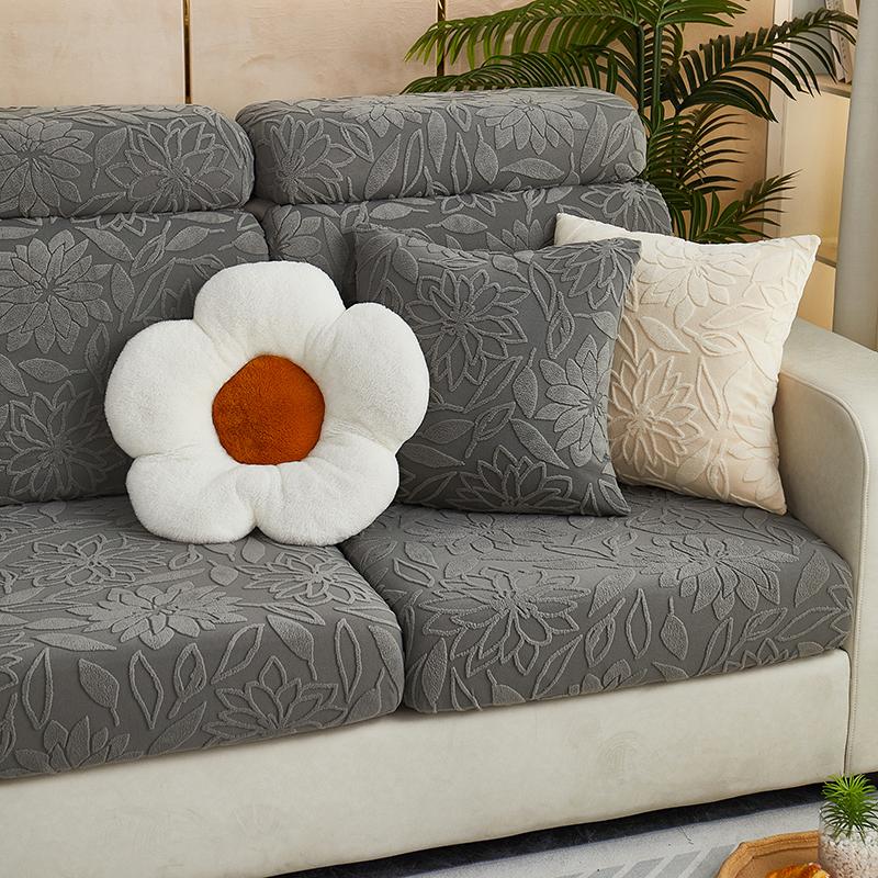 Solid Color Camellia Jacquard Sofa Slipcover, 1pc Stretch Couch Cover Furniture Protector For Bedroom Office Living Room Home