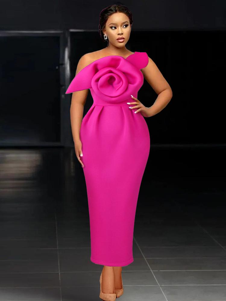 Floerns Mini Abito Elegante Plus Size Donna, Manica Lunga Monospalla, Aderente Con Drappeggio, Perfetto Per Feste E Serate, Taglie 0XL-4XL