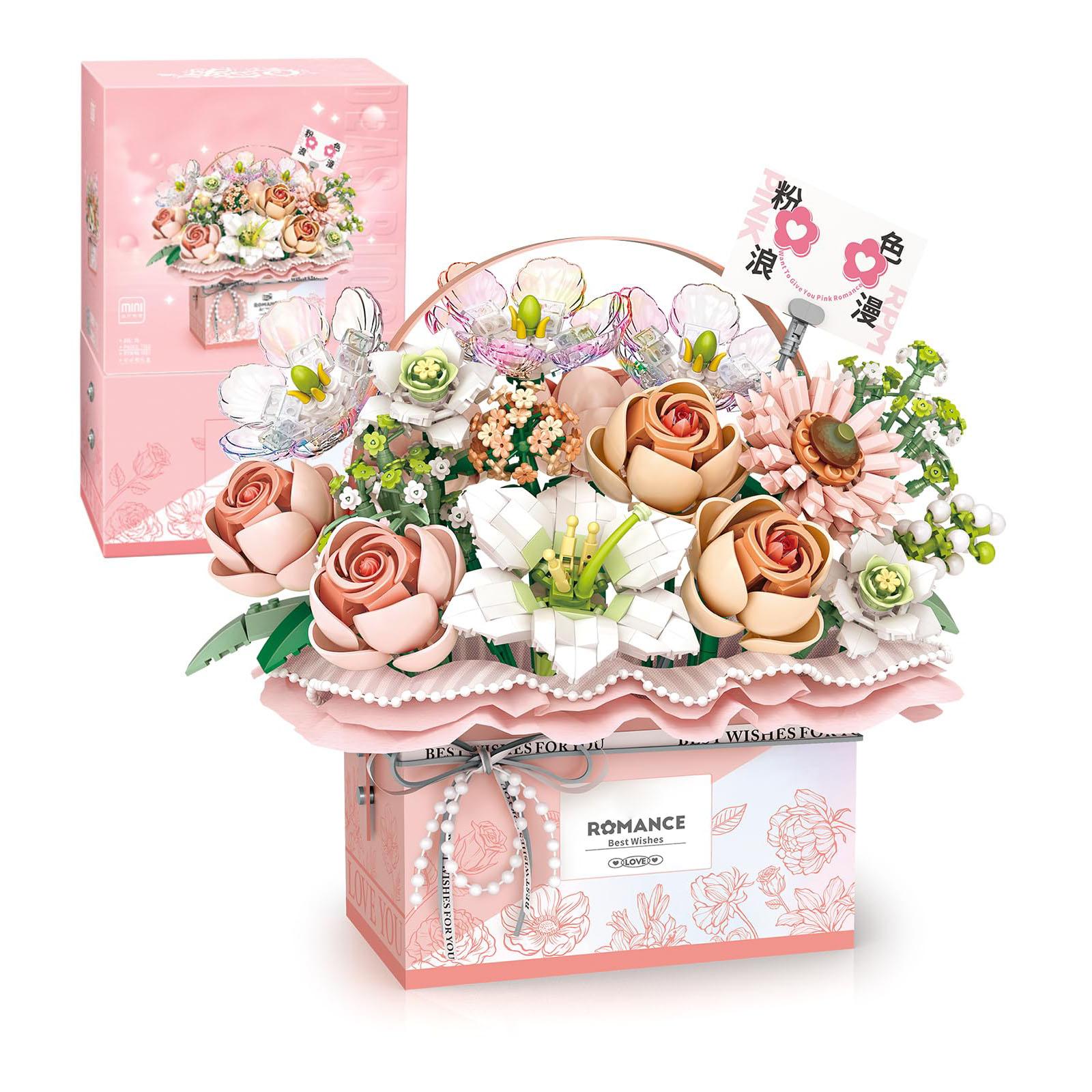 

1212pcs Flower Bouquet Building Blocks Model Set Simulation Artificial Rose Handheld Gift Box Bonsai Plant Building Bricks Toys