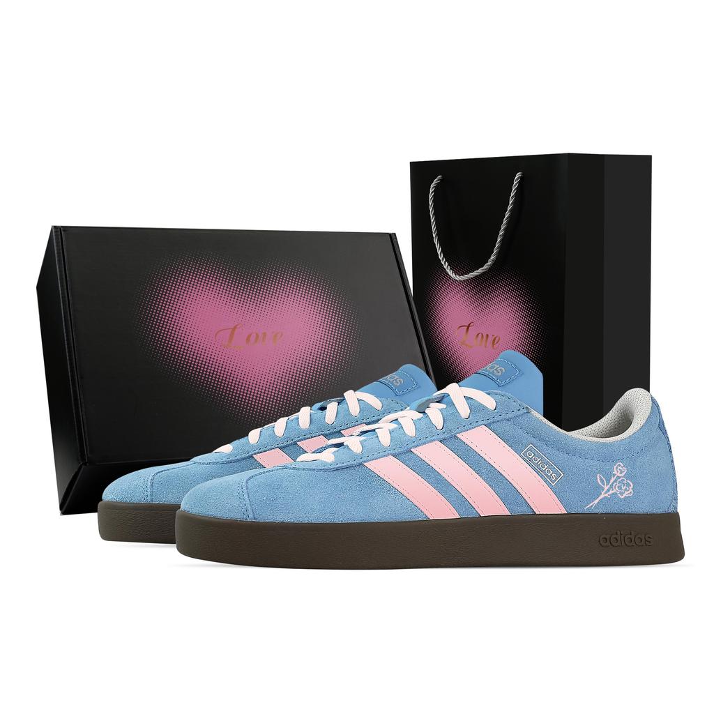Adidas VL COURT 2.0 Blue Rose Whisper, Heart Box Low top German Army Trainers Unisex Blue Pink JI0496(Team529--)
