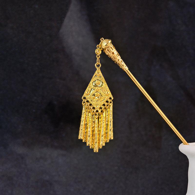 New Chinese Style Geometric Hollowed Out Tassel Hairpin National Trend Ethnic Style Water Drop Leaves Round Hanfu Accessories Hairpin Female