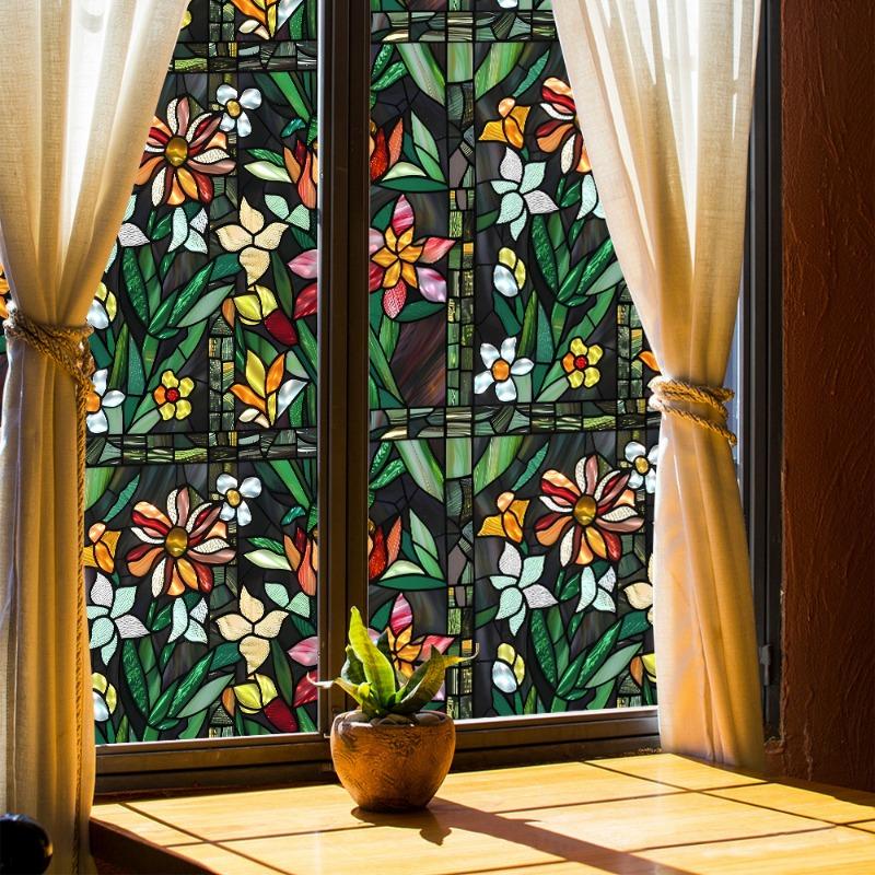 3D Laser Recyclable Window Privacy Film No-glue Window Film Decorative Protection Static Cling Stained Glass Home Sticker