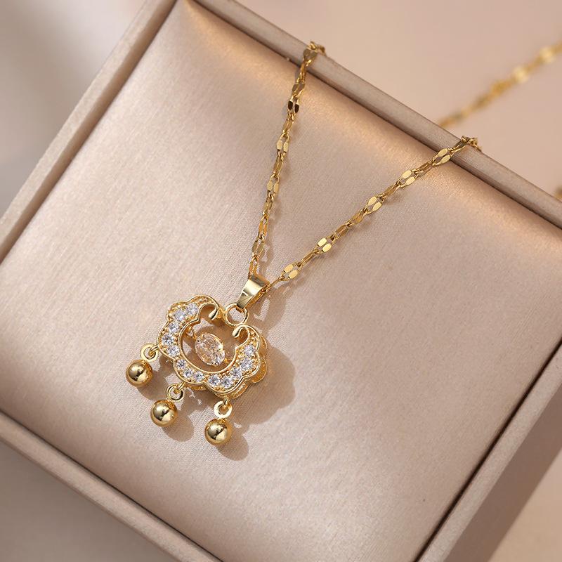 Elegant Ruyi Peace Lock Necklace - Women s Light Luxury Clavicle Chain with Micro-Paved Diamonds