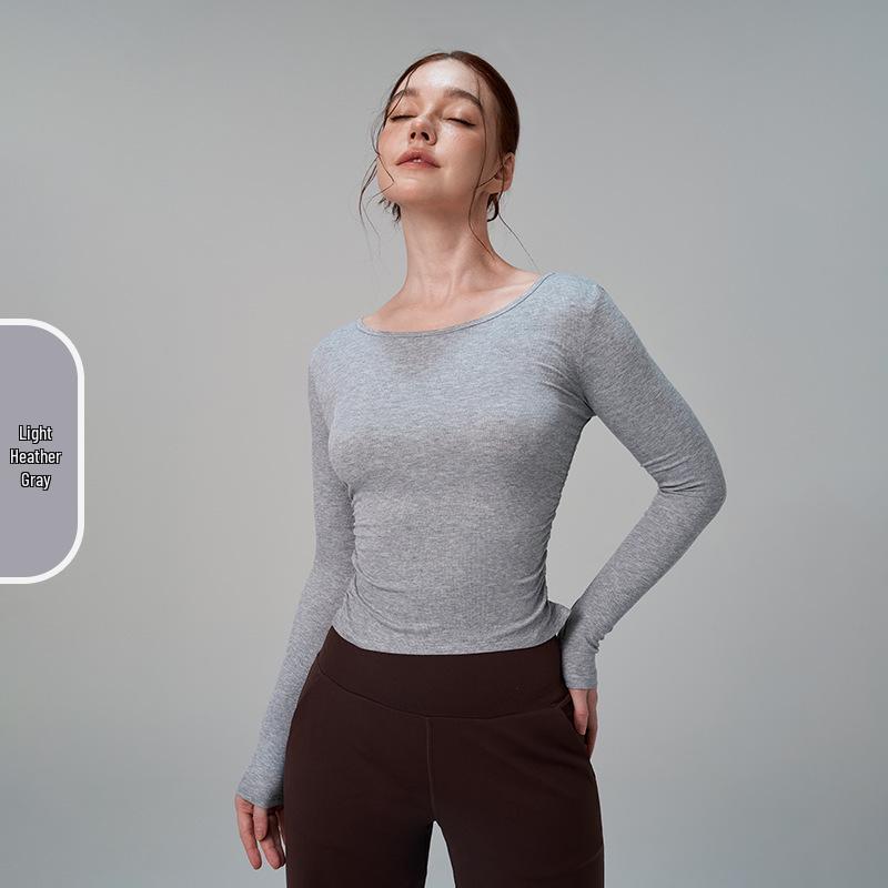 

Женский осенне-зимний облегающий топ для йоги с длинным рукавом - присборенный, с круглым вырезом, сексуальный дизайн S