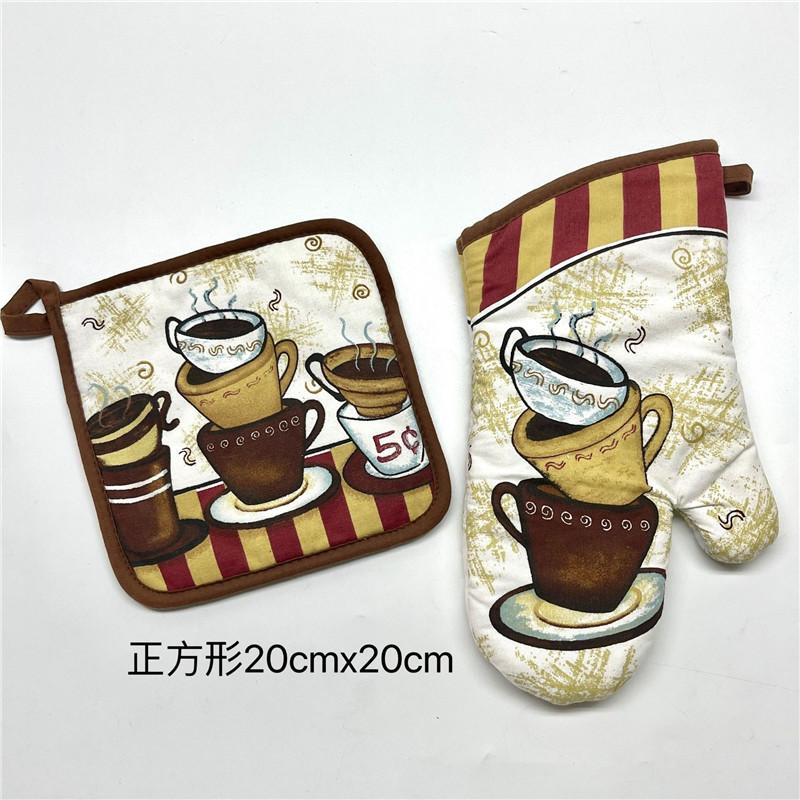 2Pcs/set Vintage Colorful Printed Cotton Heat Resistant Table Placemat With Oven Mitts Baking Glove Kitchen Tool