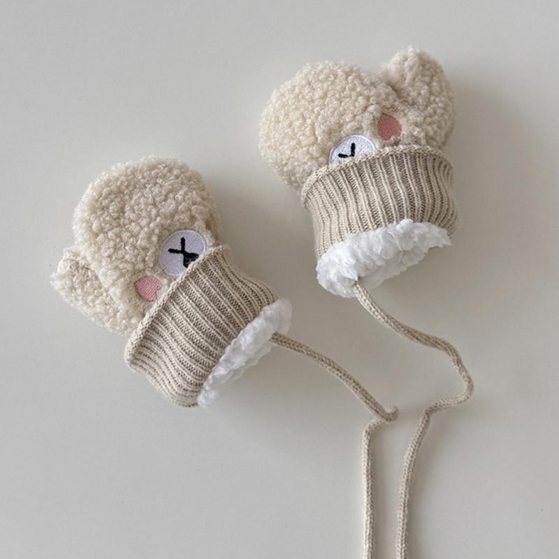 Cosy Infant Fleece Lined Hand Mittens Attached Neck Rope For 1-4 Year Old Children Soft Winter Accessories Unisex