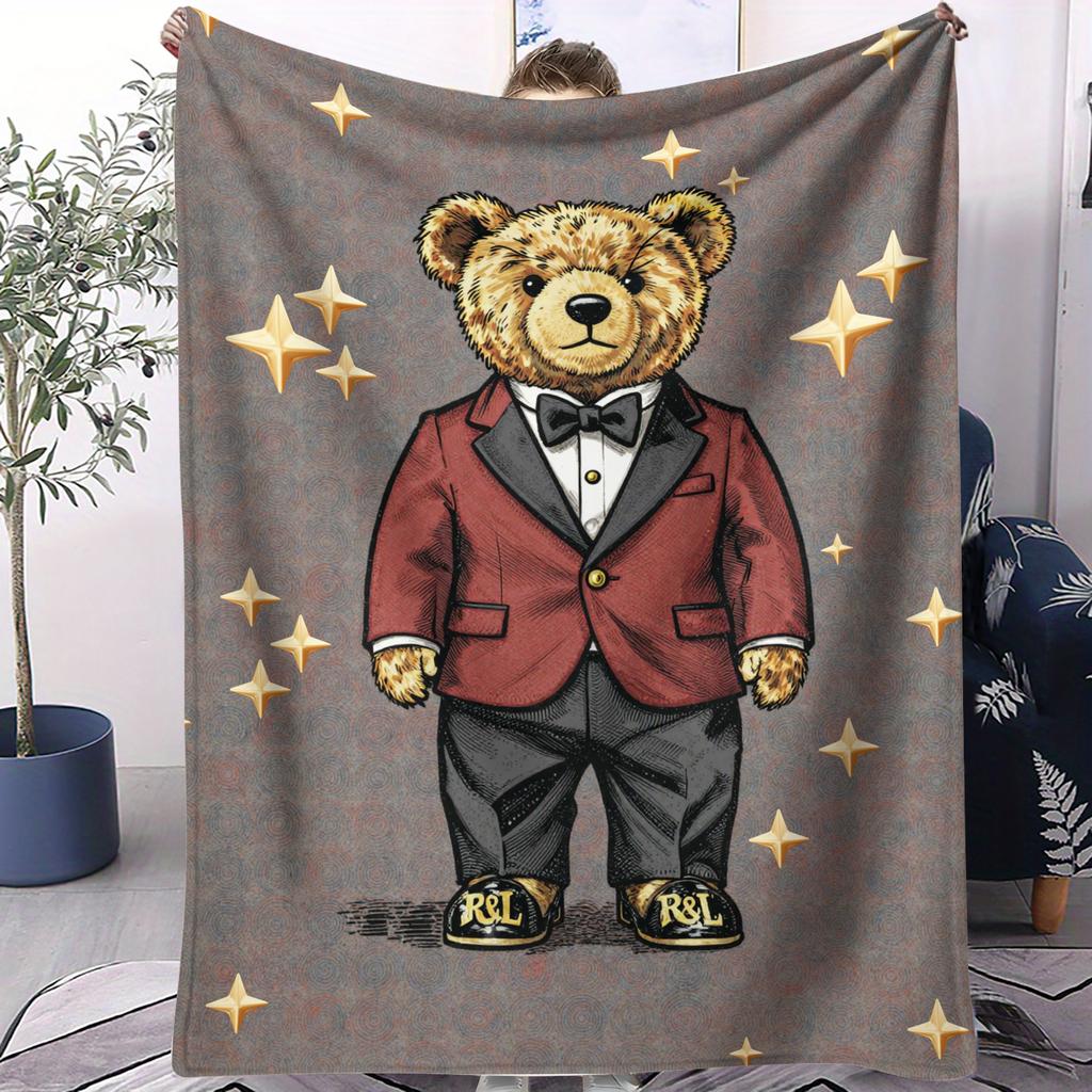 Ralph POLO Stil Gentleman POLO Bär Flanell Überwurf für Erwachsene Qualität Gemütlich Weich Warm Decke für Reise Picknick Zuhause