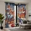 2pcs HD Post-Snow Christmas Castle City Decoration Curtain White Tie Digital Printed Curtain Home Decoration Style Decoration