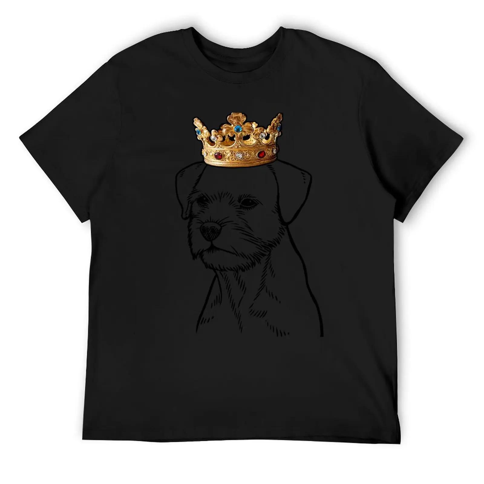 

Border Terrier Dog Wearing Crown T-Shirt Short sleeve tee summer clothes anime stuff black t shirts for men 4XL