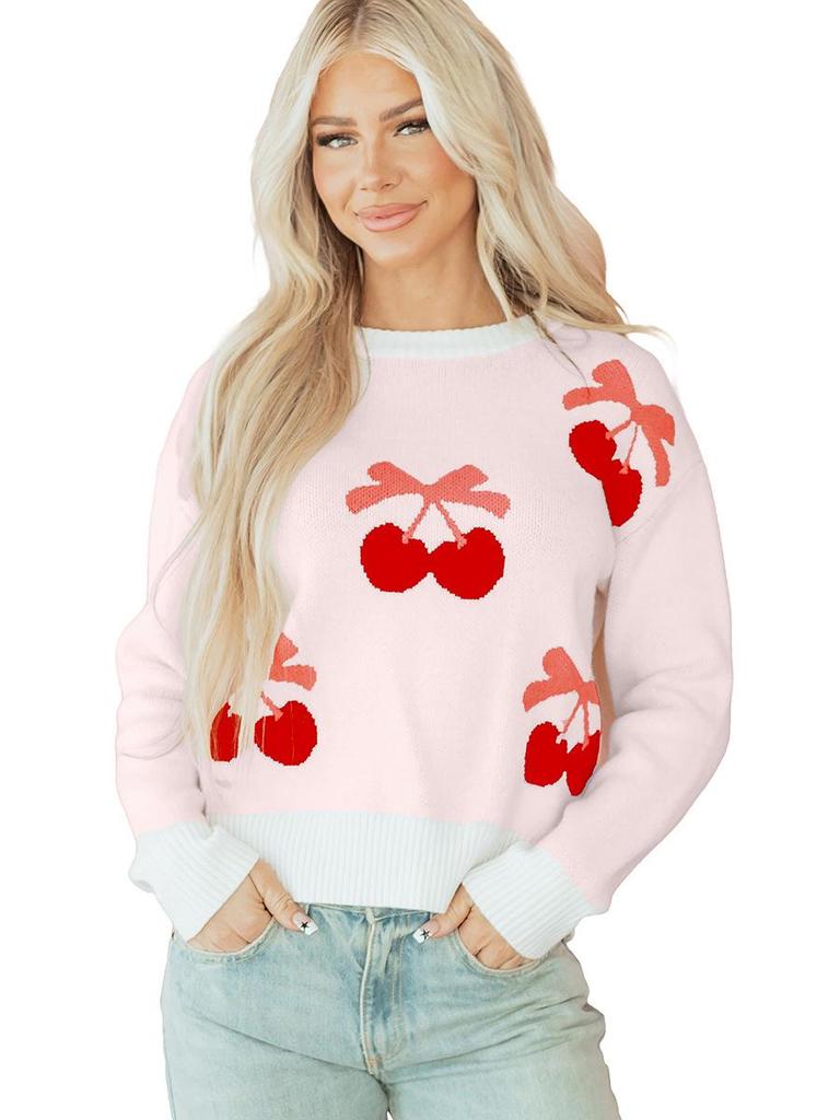2025 Winter Women's Sweet Style Printed Knit Pullover - Warm Long Sleeve Raglan Sweater