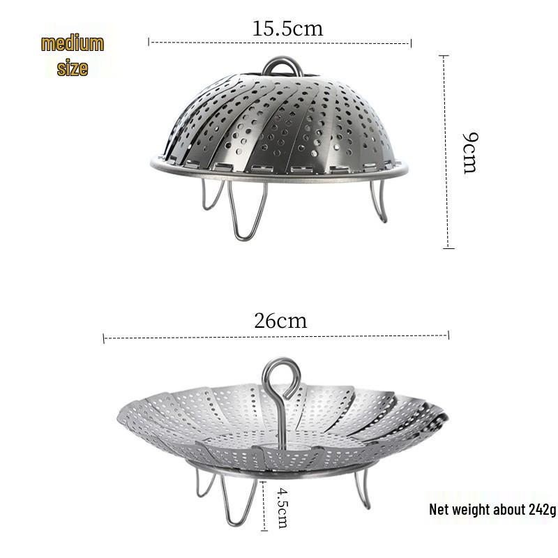 Klappbarer Dämpfeinsatz aus Edelstahl 304 - Platzsparend, Multifunktional, Teleskop-Dampfgarer und Abtropfkorb.