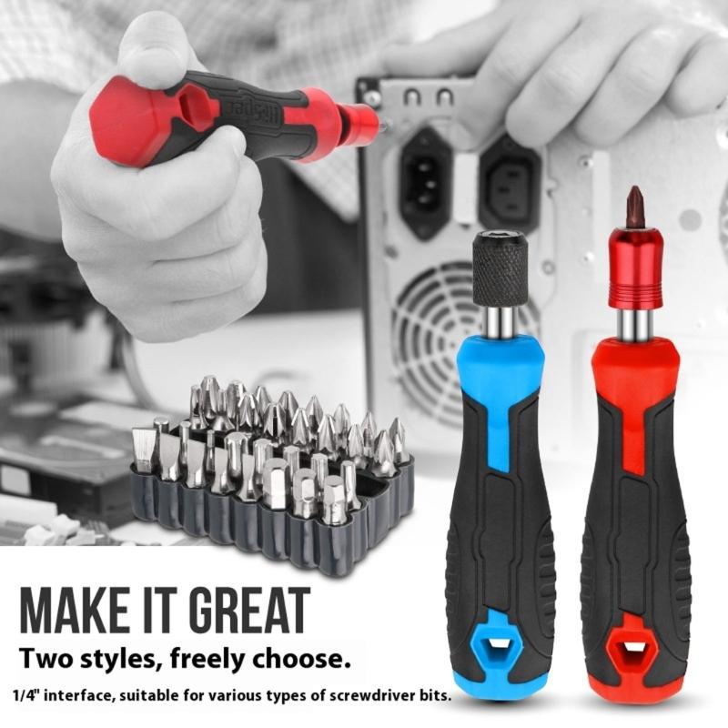 1/4inch (6.35mm) Ratcheting Screwdriver Bit Holder Handle Multifunctional Magnetic Bit Driver For Home Maintenance Tool