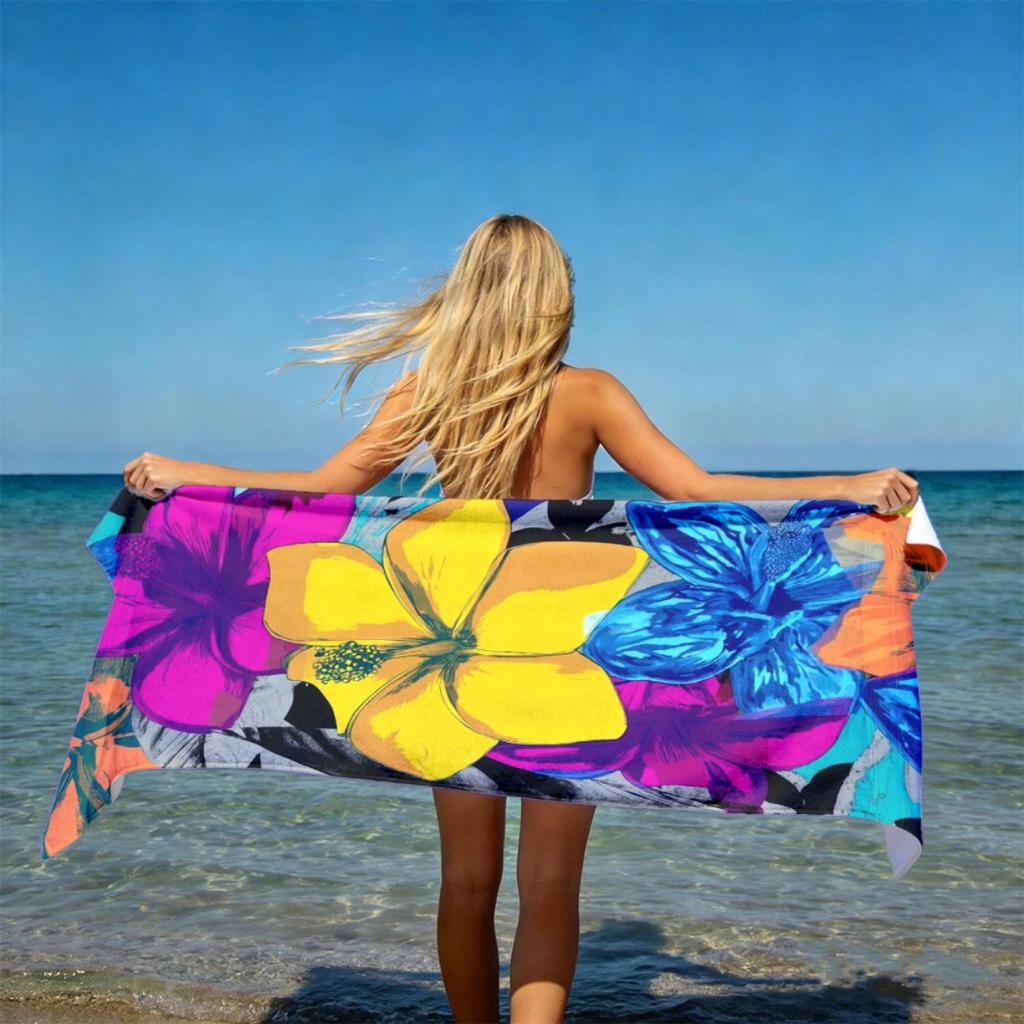 Vibrant Hibiscus Beach Towel Quick Dry Microfiber Sand Free Absorbent Lightweight for Summer Pool Travel Vacation Beach Party