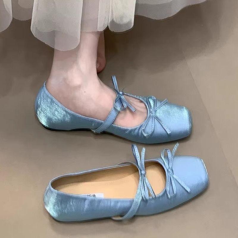 Inner height-increasing bow square head ballet shoes light mouth single shoes women's 2026 summer new fairy gentle Mary Jane shoes