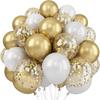 30Pcs 10/12 Inch White And Golden Balloons Pearl White Balloons Golden Confetti Balloons For Birthday Weddings Anniversary Party 5