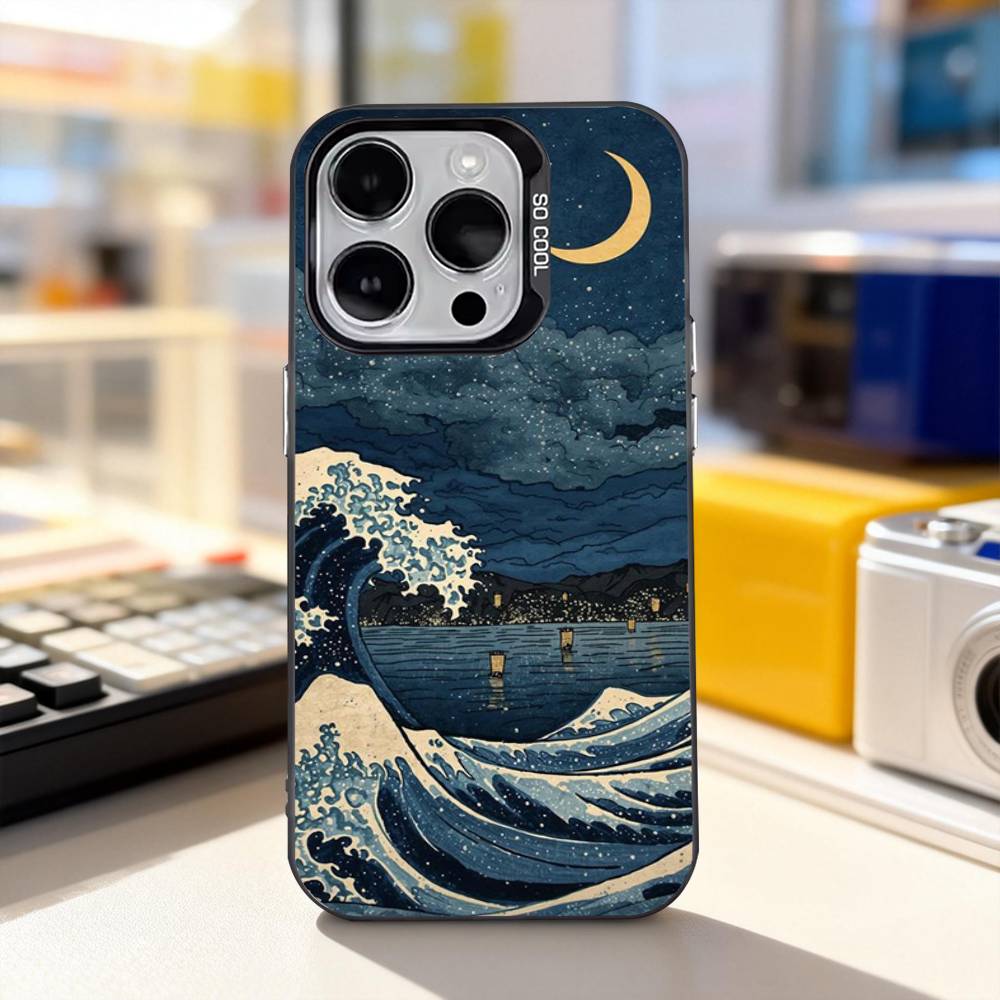 Ukiyo-e Art Ocean Waves Phone Case For iPhone 17,16,15,14,13,12,11,Pro,XS,Max,Plus,Mini,SE4,E IMD Matte Black