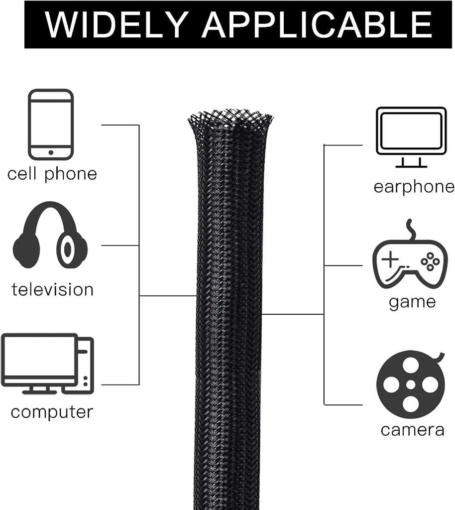 Self Closing PET Braided Cable Sleeve Expandable Auto Line Management Overlaps Flexible Loom Split Pipe Tube Wire Wrap Protect