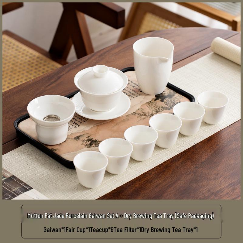 Lux Mutton Fat White Porcelain Kung Fu Tea Set: Gaiwan & Teacup with Portable Gift Box