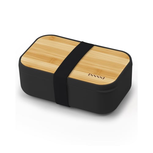 Premium Bento Box for Men, 1000ml Capacity, Large Capacity, Salad, Black Bamboo, Airtight Valve, Adjustable Dividers, Dishwasher and Microwave Safe, S