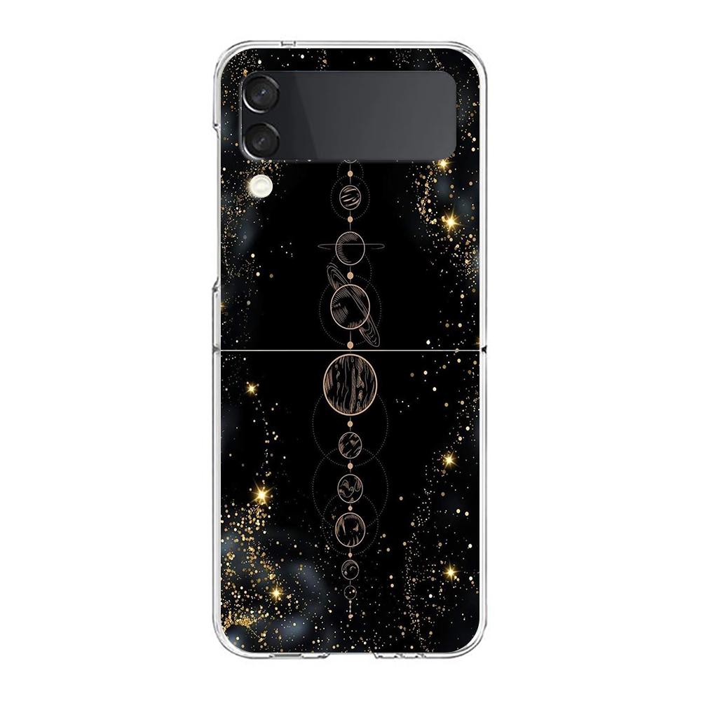 Phone Case For Samsung Galaxy Z Flip 3 4 5 Hard Folding Clear PC Bumper Planet and starry sky art For Samsung Z Flip 6 Cover
