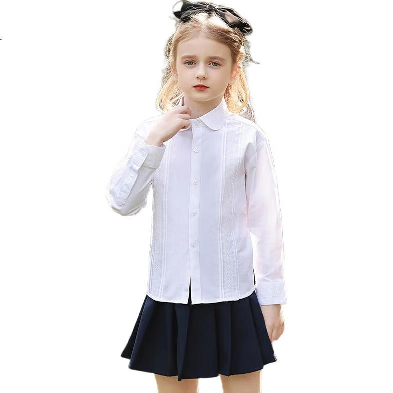 Luomeng Girls' Long-Sleeve White Blouse, Elementary School And Kindergarten Graduation Uniform, Performance Costume, Lace, Size 120