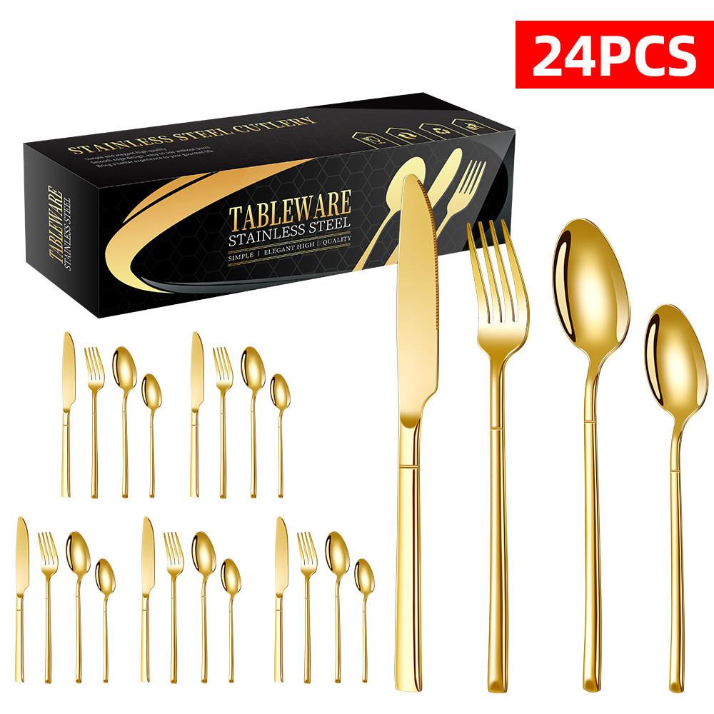 Stainless Steel Tableware Gift Box Set, Western Knight, Knife, Fork, Spoon, Hotel, 24 Pcs