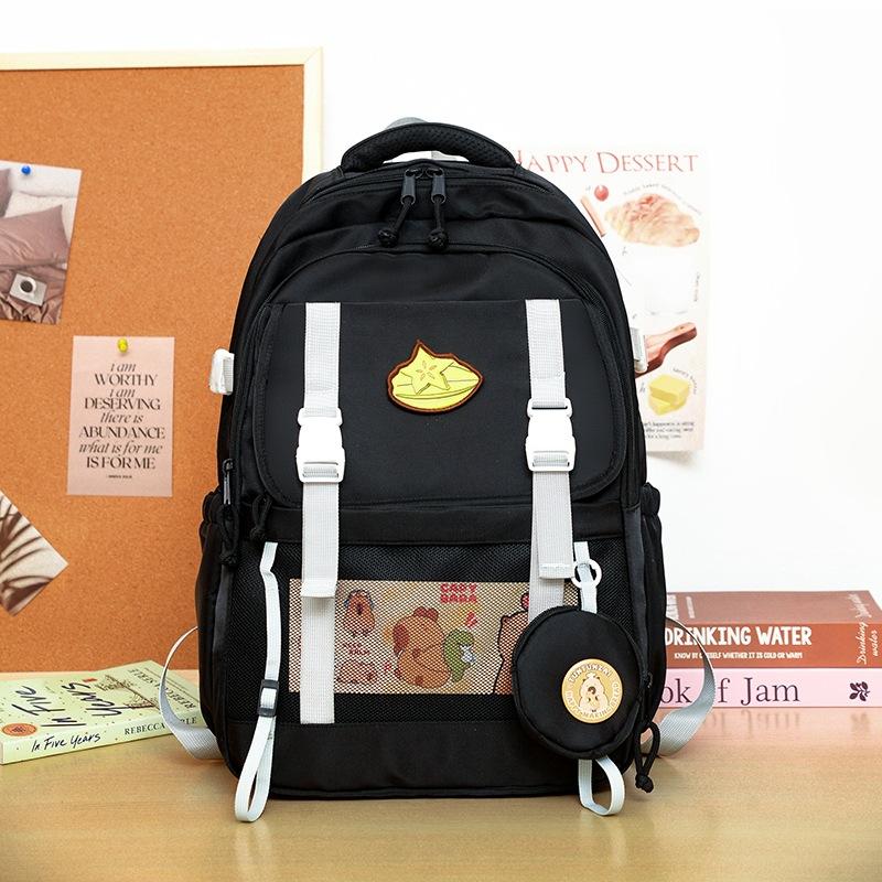 High-value college wind contrasting color splicing backpack Level 1-3 student large-capacity backpack