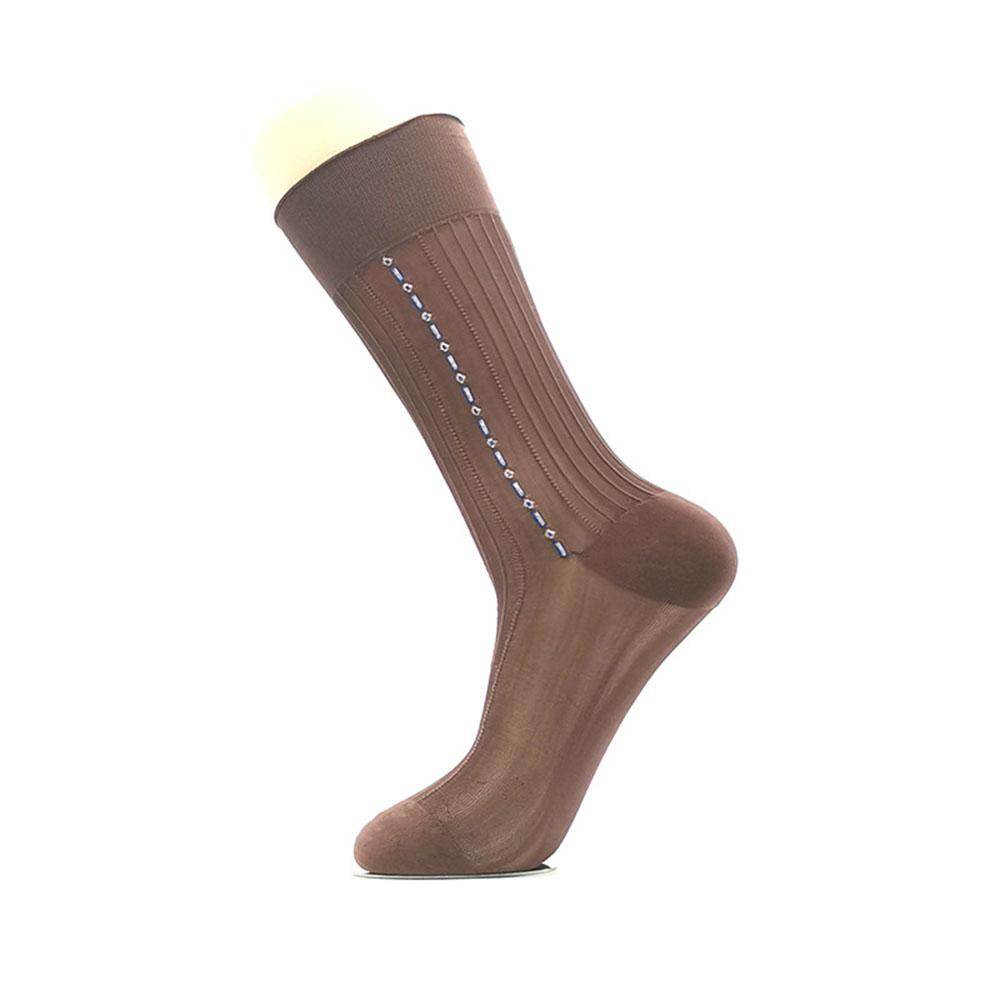 Men Middle Tube Thin Silk Socks Elegant Business Dress Crew Socks Nylon Breathable Hosiery Striped Jacquard Loose Casual Socks