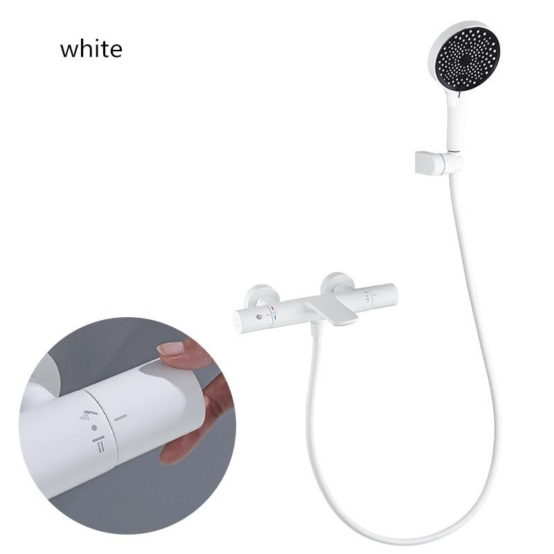 

Bathroom Shower Faucet Set Wall Mounted White Brass Shower Faucet Set Black Gray Finished Thermostatic Modern Styel New белый