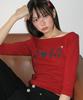 RONRON Heart Music Note Slim Fit Quarter Sleeve Red