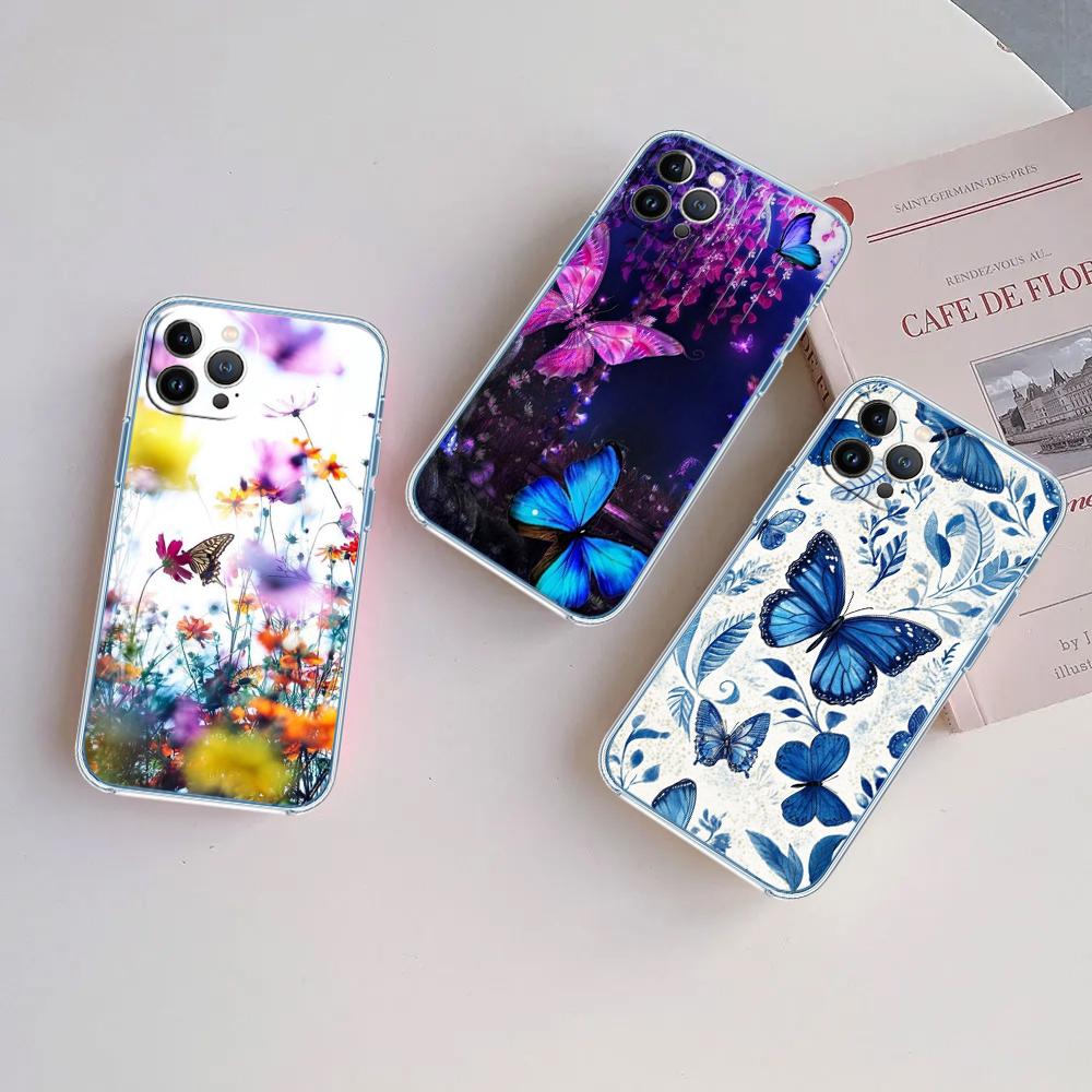 LO26 Colorful Butterfly Soft Shell Transparent Phone Case for Samsung Galaxy A04 A04S A14 A23 A34 A54 M23 M33 M52 M53