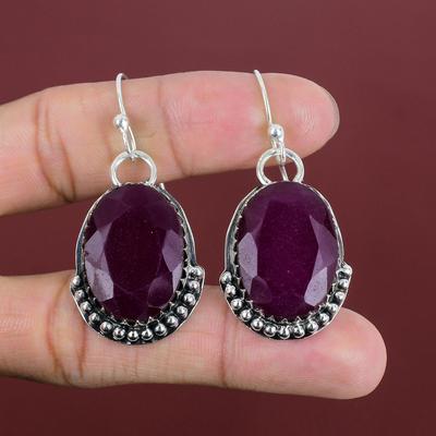 Facettierte Kaschmir Rubin Ohrringe Echter Edelstein Handgefertigter Schmuck 925 Sterling Silber Ohrringe Unikat Stil Ohrringe Geschenke für Sie Silberschmuck