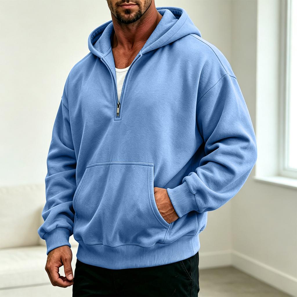 Herren Freizeit Kapuzenpullover mit Vierteltasche für den Alltag