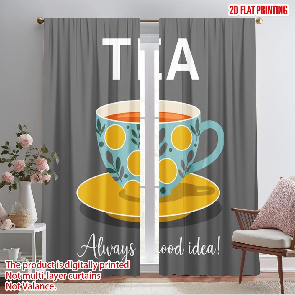 

2pcs 2D flat printing Scene Curtain Tea Cup Always Good Idea Polyester Without Electricity All Season Party & Holiday Decor Use 52.50×116.00 CM 2pcs