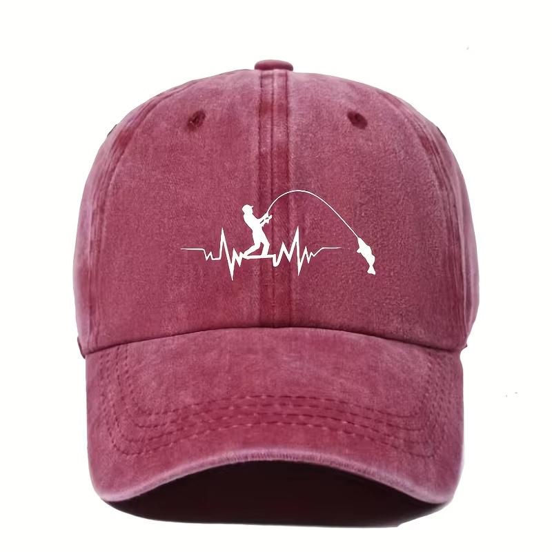 New Vintage Washed Black Baseball Cap Fishing Heartbeat Print Fashionable, Versatile And Comfortable